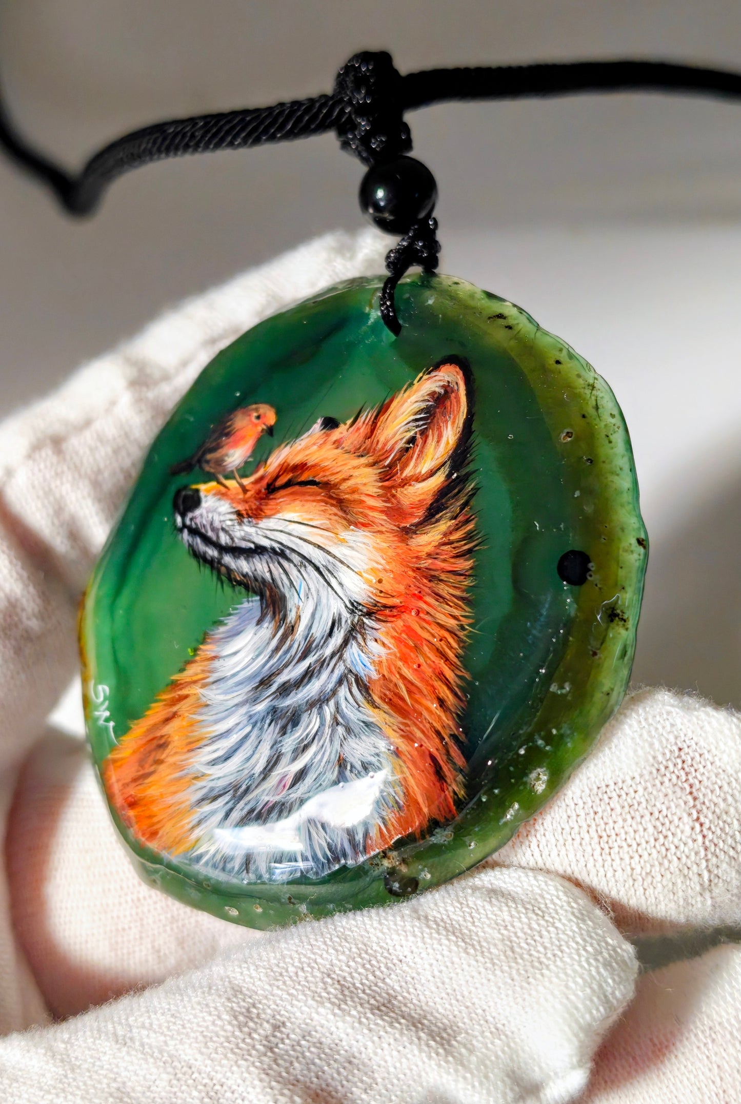 Einzigartige Anhänger /der Fuchs und Schmetterling/Achat/Hand bemalt Juwelen und tragbare Kunst /Natur Schmuck