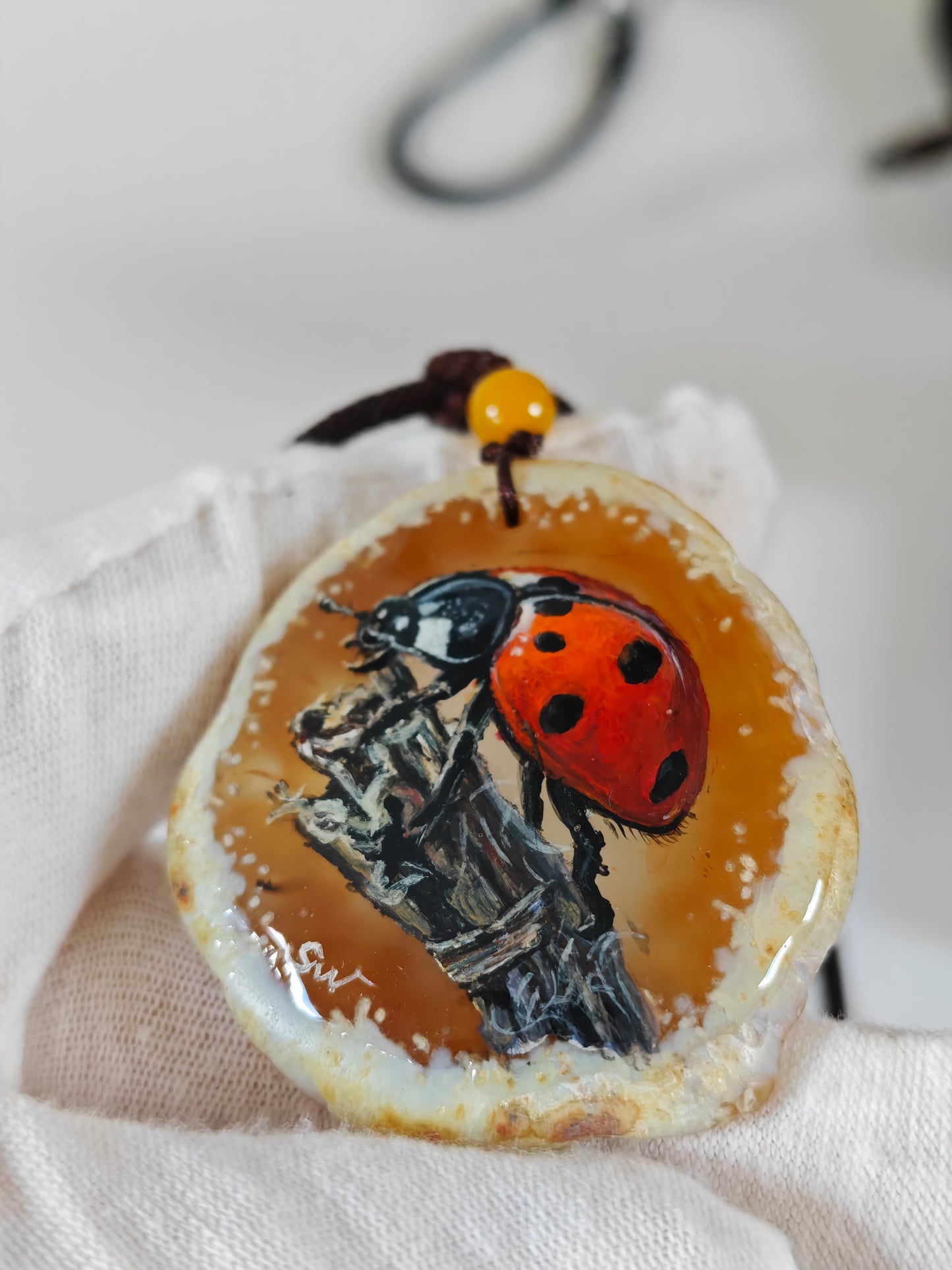 Einzigartige Anhänger /Marienkäfer/Achat/Hand bemalt Juwelen und tragbare Kunst /Natur Schmuck