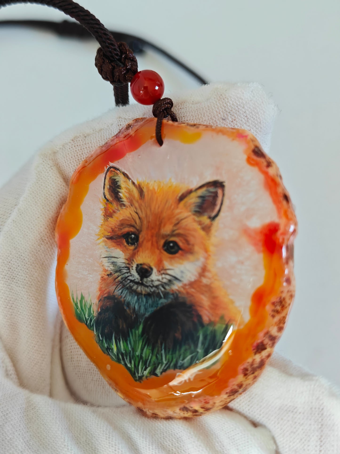 Einzigartige Anhänger /der Fuchs/Achat/Hand bemalt Juwelen und tragbare Kunst /Natur Schmuck