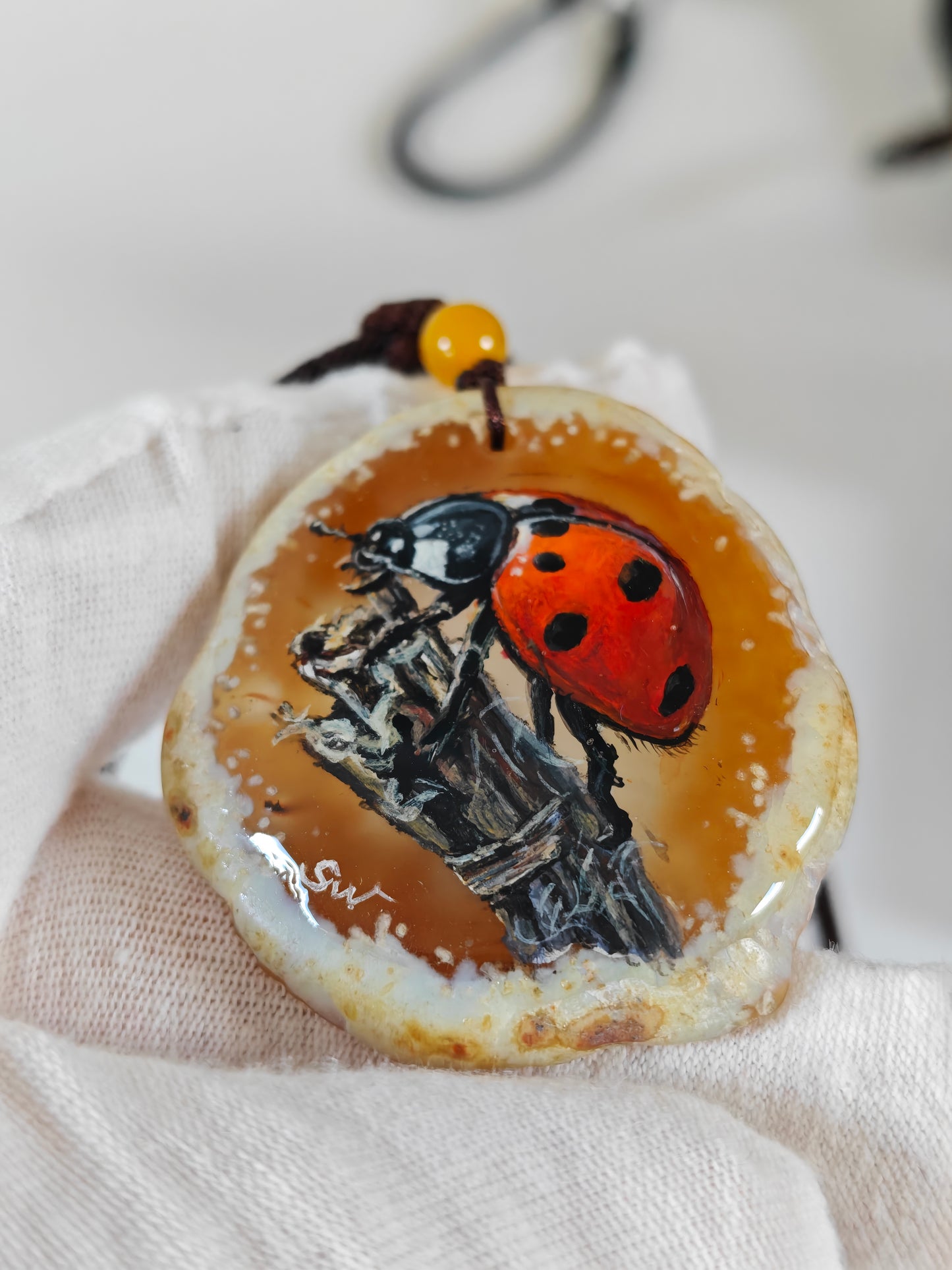 Einzigartige Anhänger /Marienkäfer/Achat/Hand bemalt Juwelen und tragbare Kunst /Natur Schmuck