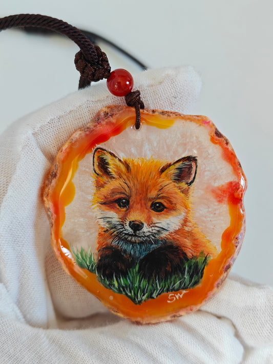 Einzigartige Anhänger /der Fuchs/Achat/Hand bemalt Juwelen und tragbare Kunst /Natur Schmuck