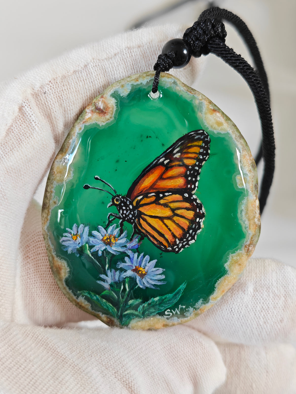 Einzigartige Anhänger /der Schmetterling/Achat/Hand bemalt Juwelen und tragbare Kunst /Natur Schmuck