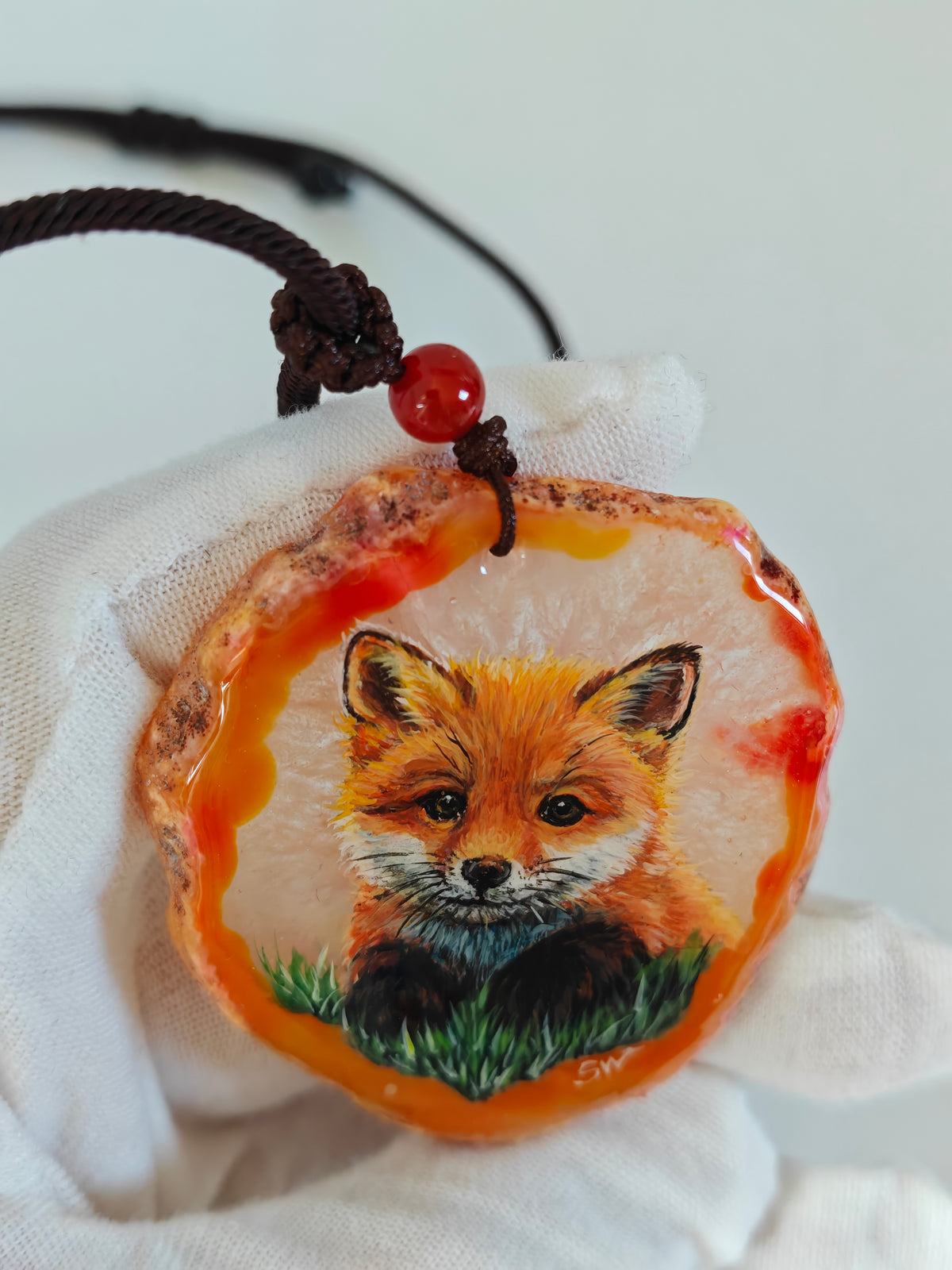 Einzigartige Anhänger /der Fuchs/Achat/Hand bemalt Juwelen und tragbare Kunst /Natur Schmuck