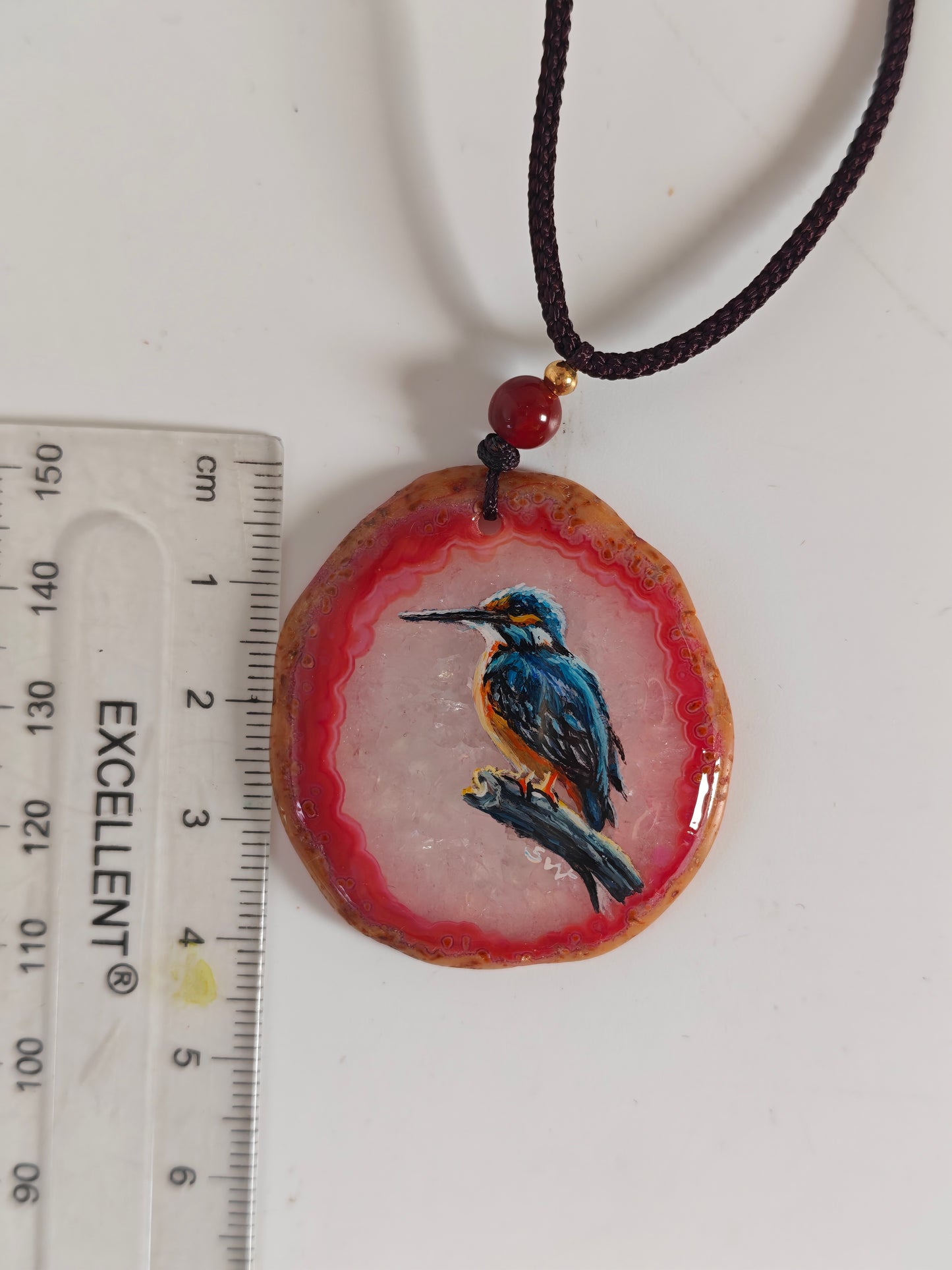 Einzigartige Anhänger /Der Eisvogel/Achat/Hand bemalt Juwelen und tragbare Kunst /Natur Schmuck