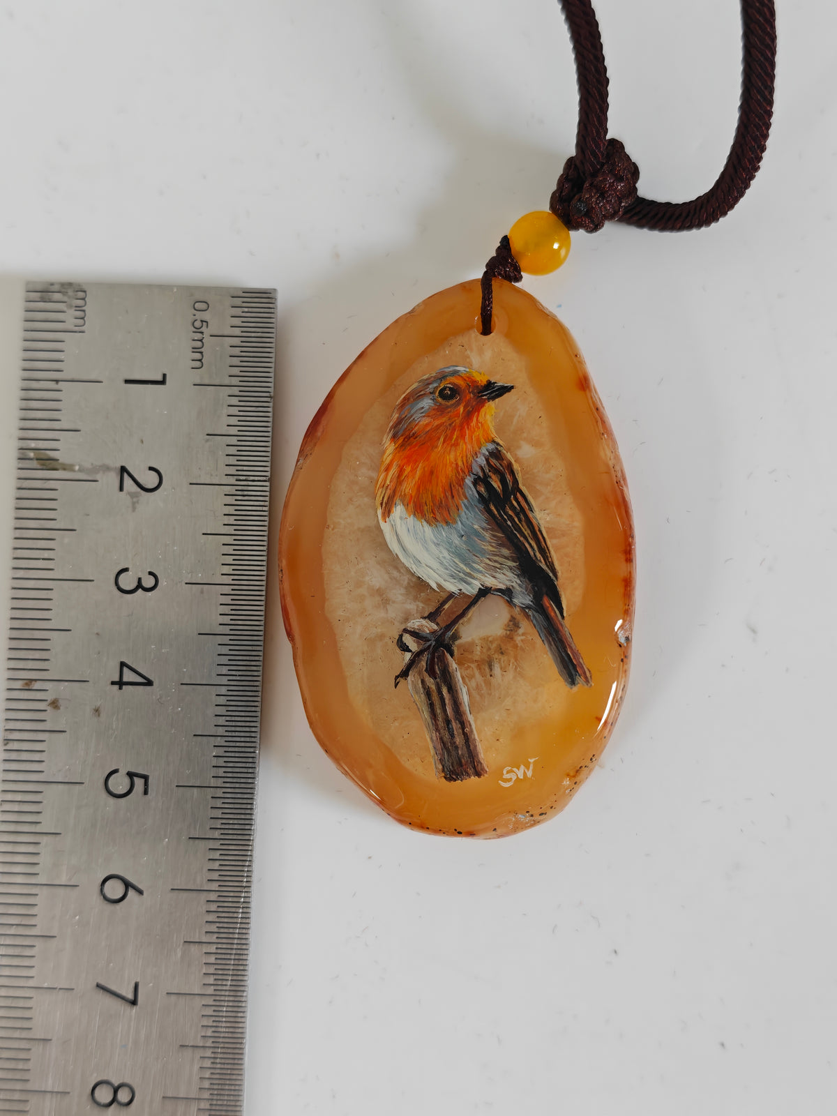 Einzigartige Anhänger /das Rotkehlchen/Achat/Hand bemalt Juwelen und tragbare Kunst /Natur Schmuck