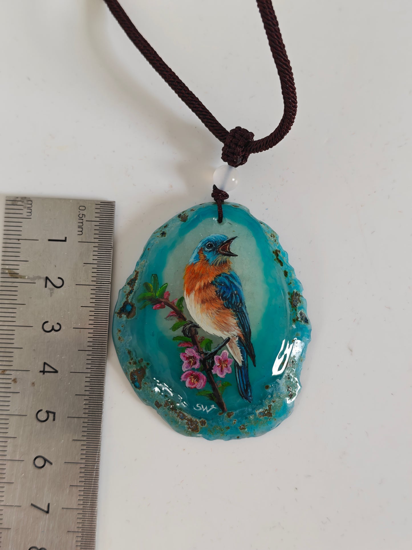 Einzigartige Anhänger /das Eisvogel/Achat/Hand bemalt Juwelen und tragbare Kunst /Natur Schmuck