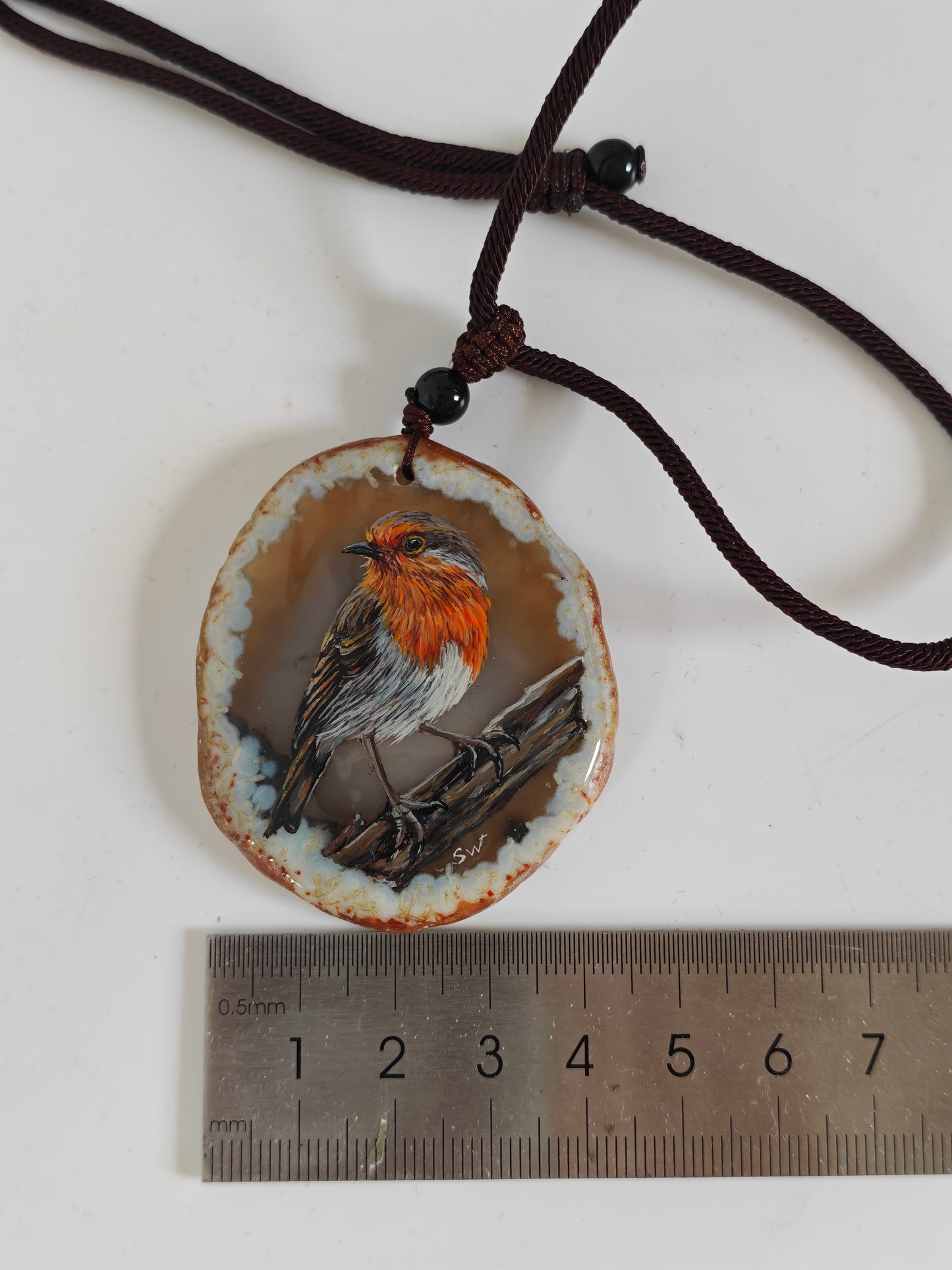 Einzigartige Anhänger /das Rotkehlchen/Achat/Hand bemalt Juwelen und tragbare Kunst /Natur Schmuck