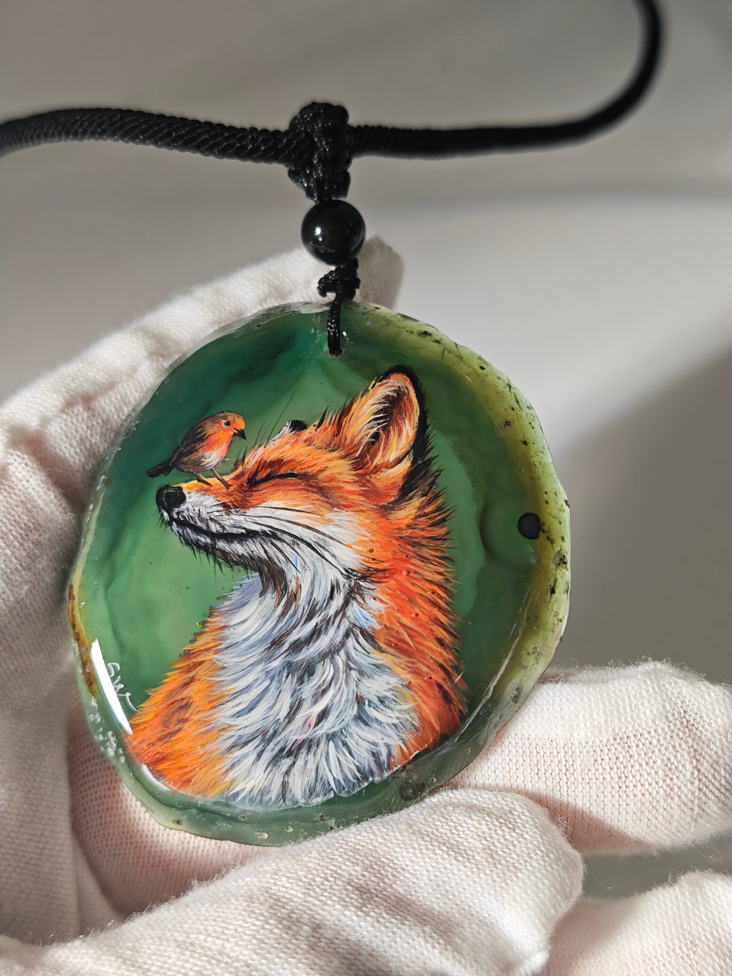 Einzigartige Anhänger /der Fuchs und Schmetterling/Achat/Hand bemalt Juwelen und tragbare Kunst /Natur Schmuck
