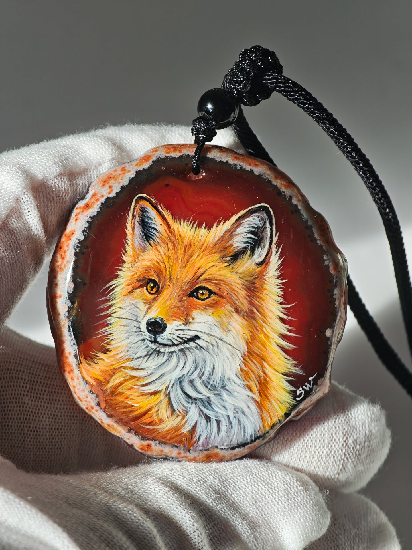 Einzigartige Anhänger /der Fuchs /Achat/Hand bemalt Juwelen und tragbare Kunst /Natur Schmuck