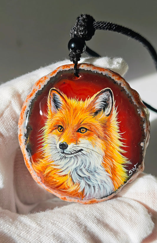 Einzigartige Anhänger /der Fuchs /Achat/Hand bemalt Juwelen und tragbare Kunst /Natur Schmuck