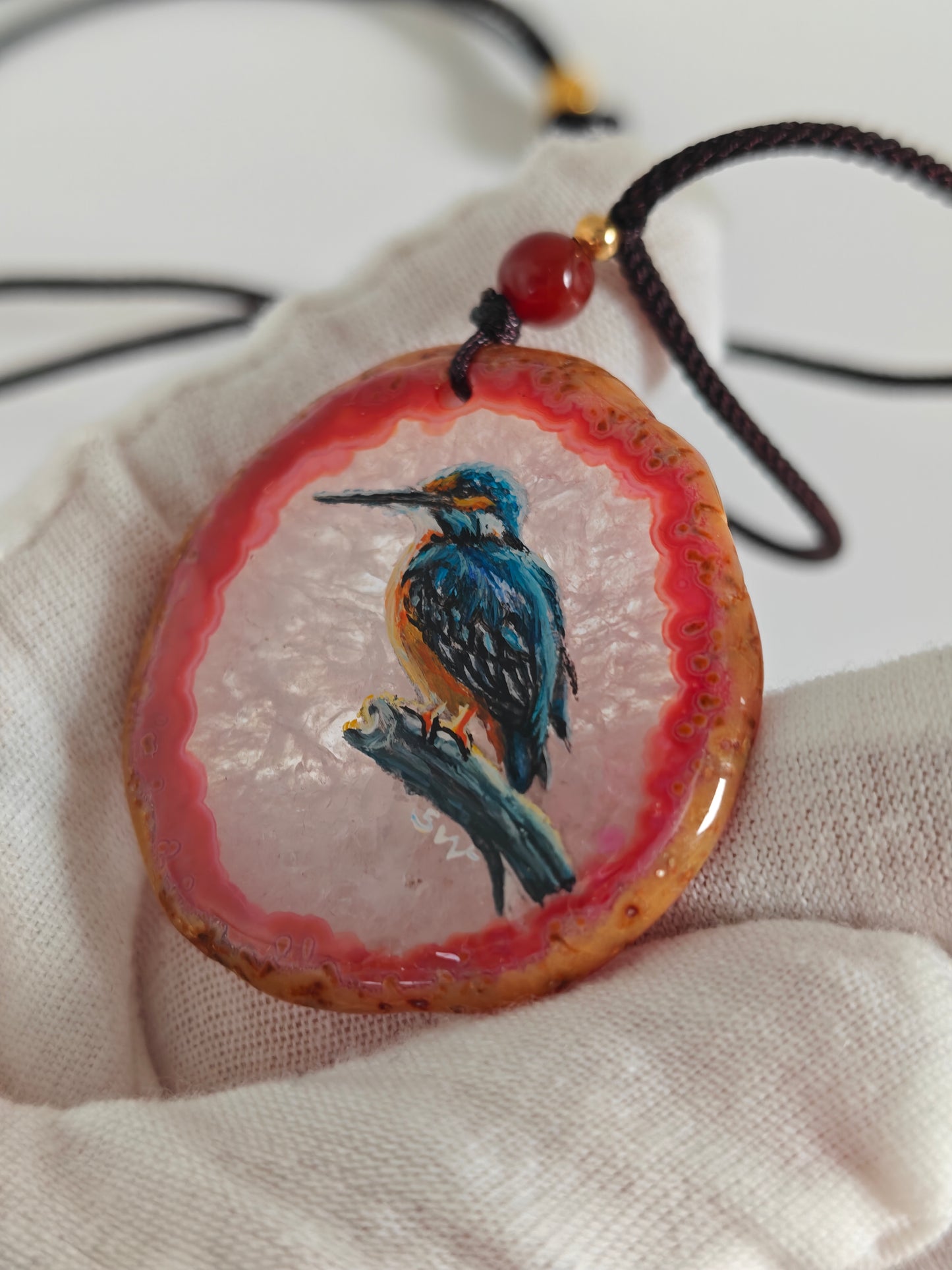 Einzigartige Anhänger /Der Eisvogel/Achat/Hand bemalt Juwelen und tragbare Kunst /Natur Schmuck