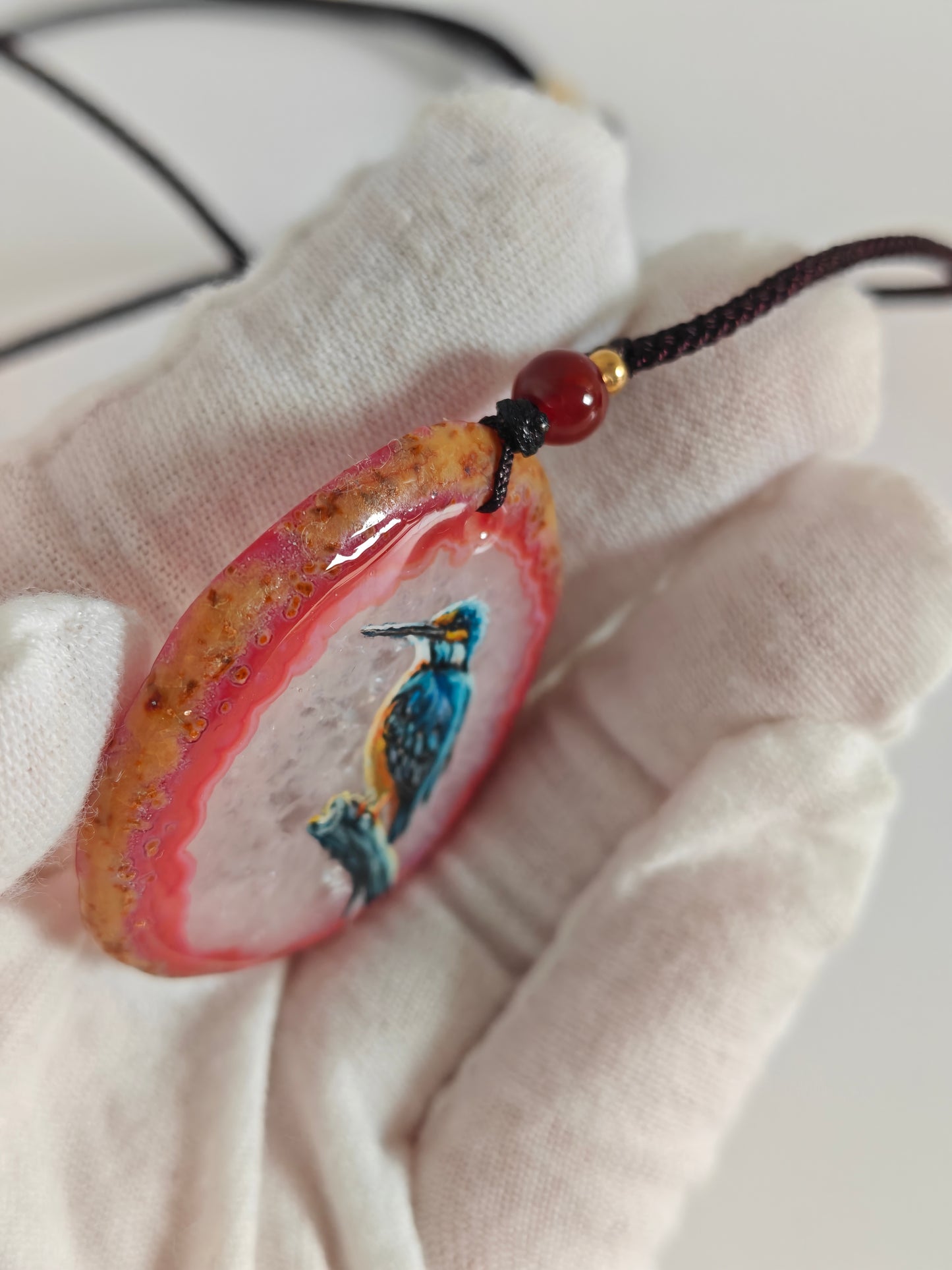 Einzigartige Anhänger /Der Eisvogel/Achat/Hand bemalt Juwelen und tragbare Kunst /Natur Schmuck